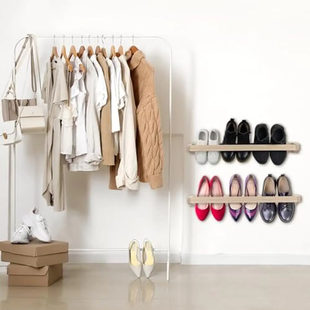 4 Pcs Wall Mounted Shoe Rack Organizer Space Saving Durable Wood Hanging Holder Footwear Storage Rackbasket Organizer Bouquet 6
