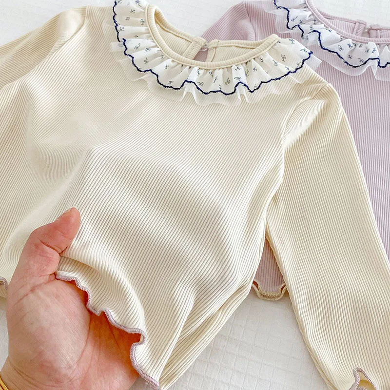 Autumn Baby Girls Lace Floral Collar Shirt Suit