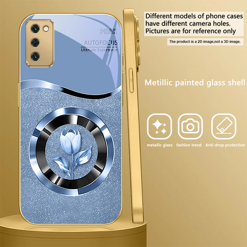 Golden Glass Phone Case with Exquisite Floral Design