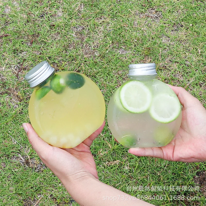 Description Picture 3 of item10Pcs Disposable Transparent PET Ball Shape Juice Cup Cute Drink Store Milk Tea Yogurt Packaging Kettle with Spiral Aluminum Lid
