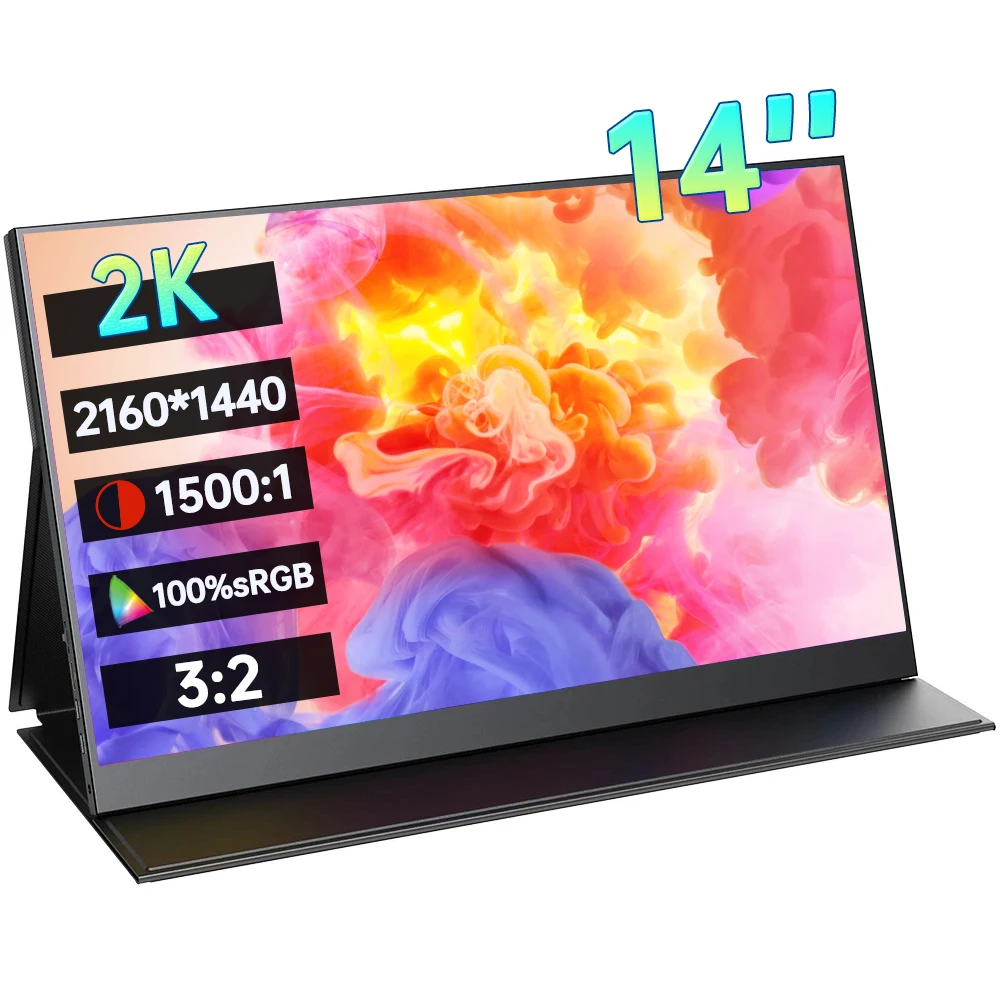 Портативный монитор 14 дюймов 2K QHD 2160*1440P 3:2 HDR 1500:1 300Nit IPS экран игровой дисплей для ПК ноутбука Xbox Switch PS4/5 телефонов