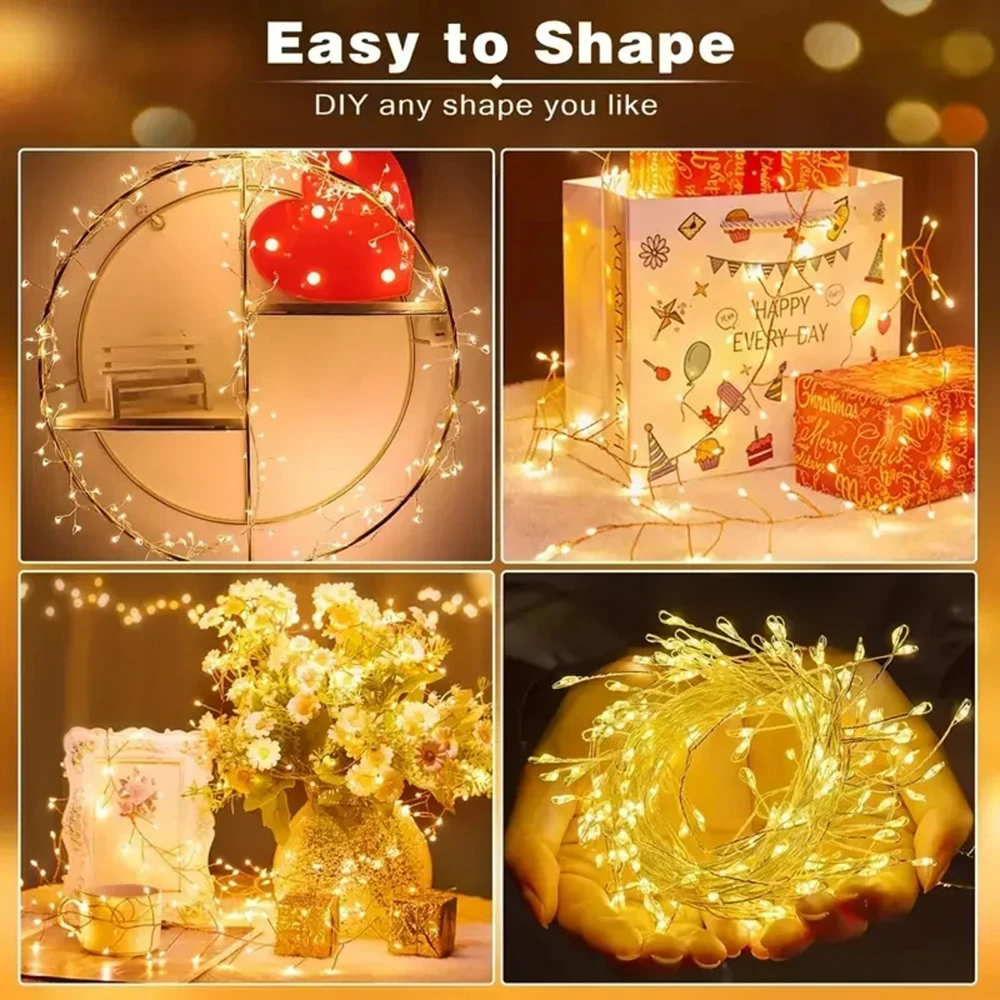 5V DC LED Firecracker String Light USB Battery Power Remote Control Garland Fairy Lights for Wedding Party Christmas Decoration