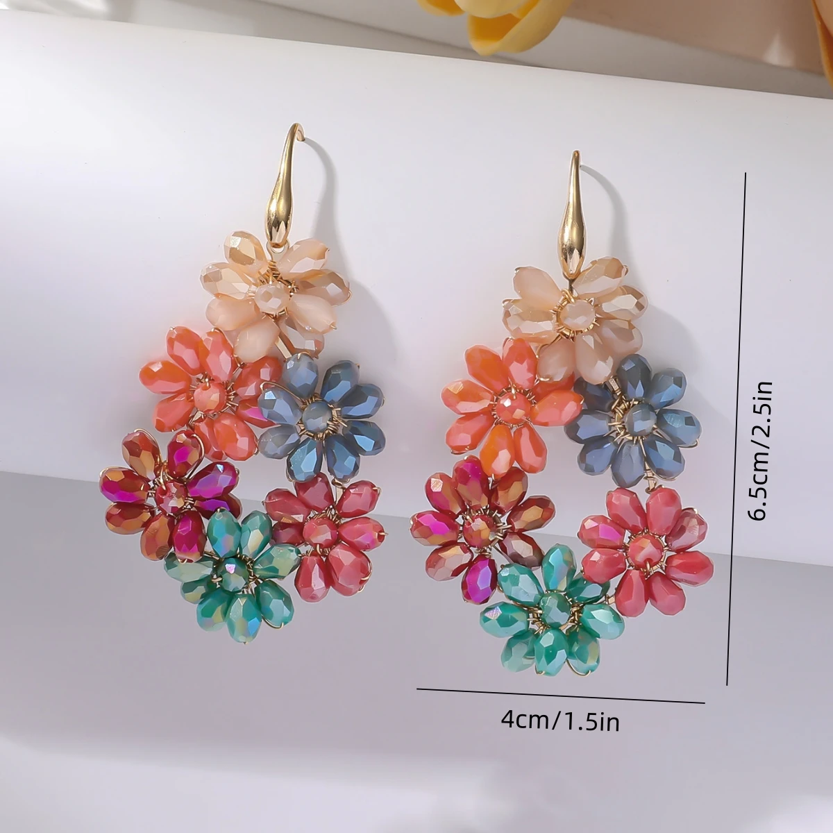 Trendy Flower Shaped Seed Beads Drop Earrings for Women Girls Boho Floral Crystal Beaded Dangle Earrings Handmade Jewelry Gifts