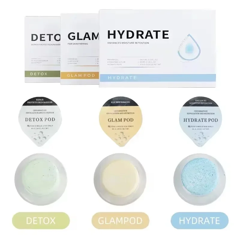 Oxygen Charcoal Revive DETOX GLAM Hydrate CO2 Oxygen Pods Capsule Serum Bubble Facial SPA Facial Kit 3 In 1 Skin Rejuvenation Facial Pods