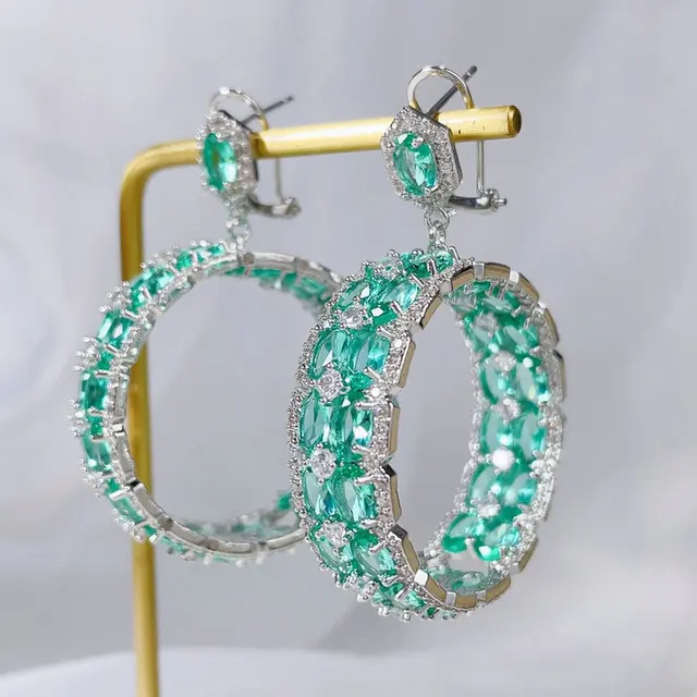 Bilincolor Round Cirle Light Blue Cubic Zirconia Big Earring for Women 1