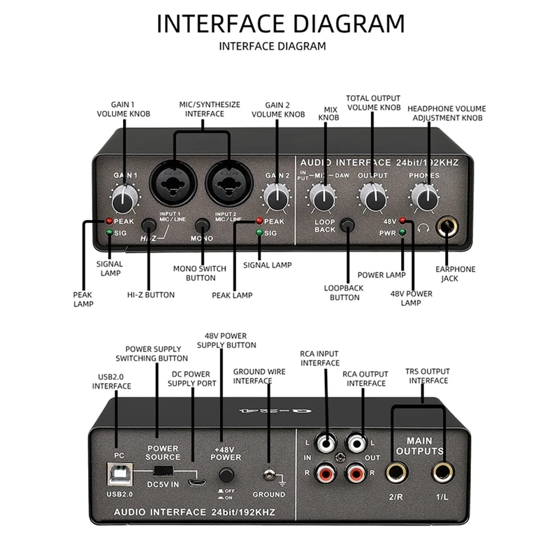TEYUN Q-24 USB Recording Sound Card Audio Mixer 4-Channel 24Bit/192Khz Sampling Rate Arranger K Song Live Recording Sound Card