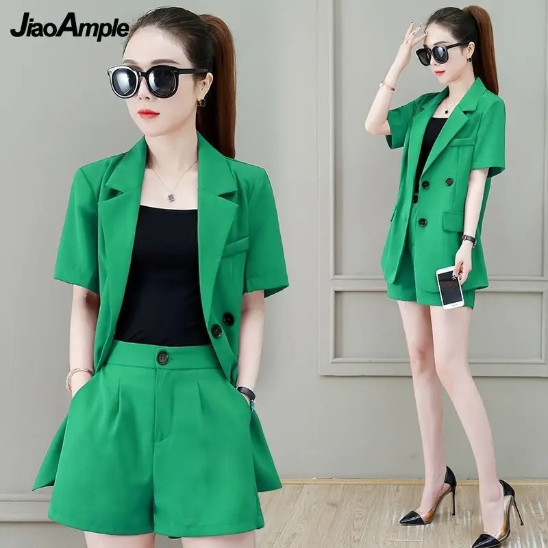 WomensSummerSuitJacketShortSet2022NewCasualThinShortsleeved
