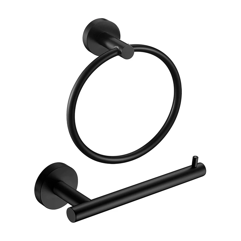 Matte Black Toilet Paper Holder And Hand Towel Holder, 2 Pieces