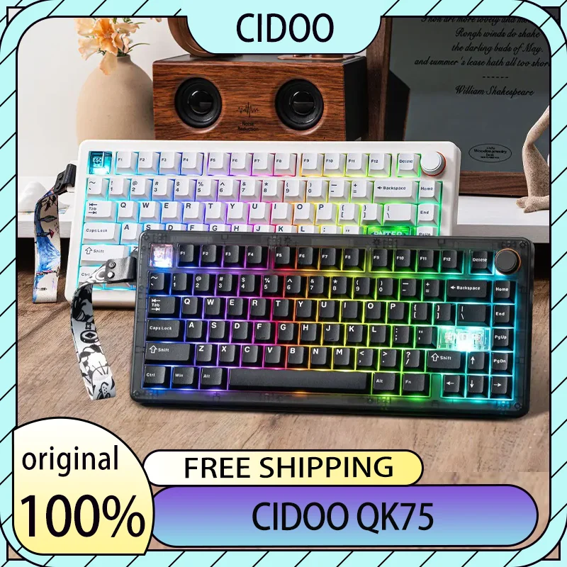 CIDOO QK75 75% VIA 프로그래밍 가능 가스켓 유선/블루투스/2.4GHz 무선 기계식 키보드 (4000mAh 배터리 및 RGB 백라이트 포함)