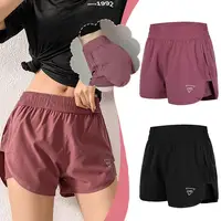 Women Elastic High Waist Short Pants Fake Two Pieces Yoga Leggings Running Training Shorts Casual Quick Dry Fitness Shorts 4