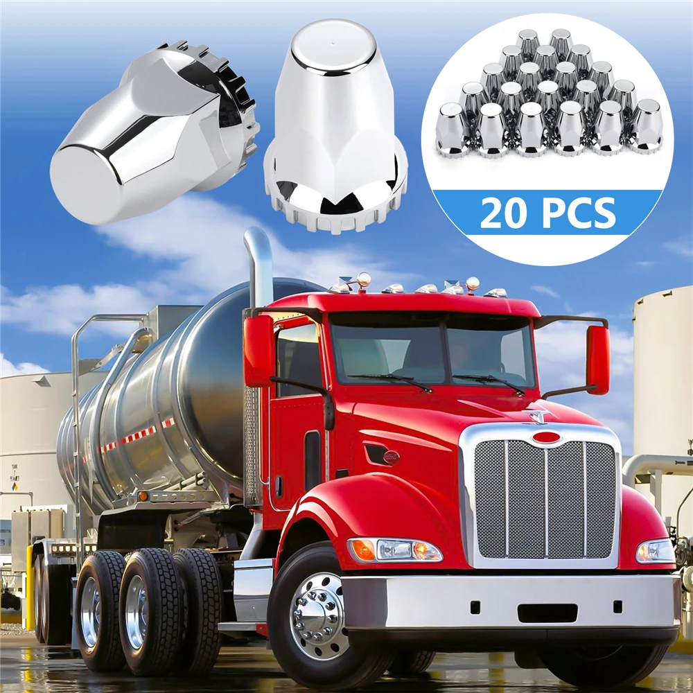 For Semi Trucks Buses Trailers 33mm Thread-on Lug Nut Covers Chrome ABS Plastic Nuts 20PCS 20pcs 33mm chrome lug nut covers push on abs chrome plastic push on bullet flanged lug nut covers for semi trucks