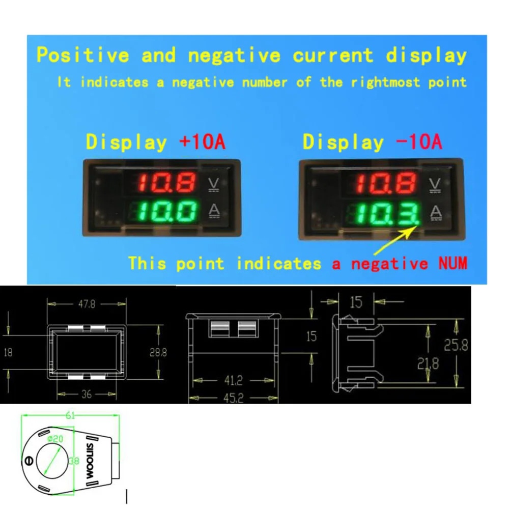 Hall Ammeter Voltmeter DC 0-300V &plusmn; 50A 100A 200A 400A Battery Monitor LED Digital Current Voltage meter 12V 24V 36V 48V 60V CAR
