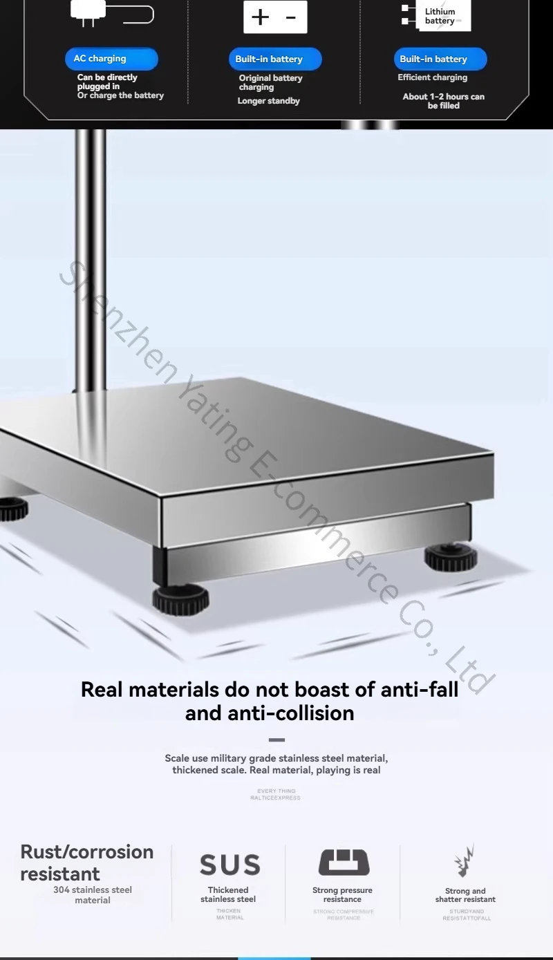 200kg Weighing Scale Stainless Steel Electronic Platform Scale Industrial Water
