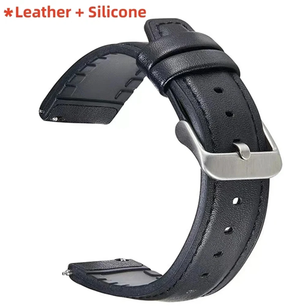 Versatile 22mm Leather Silicone Hybrid Watch Band Strap Bracelet