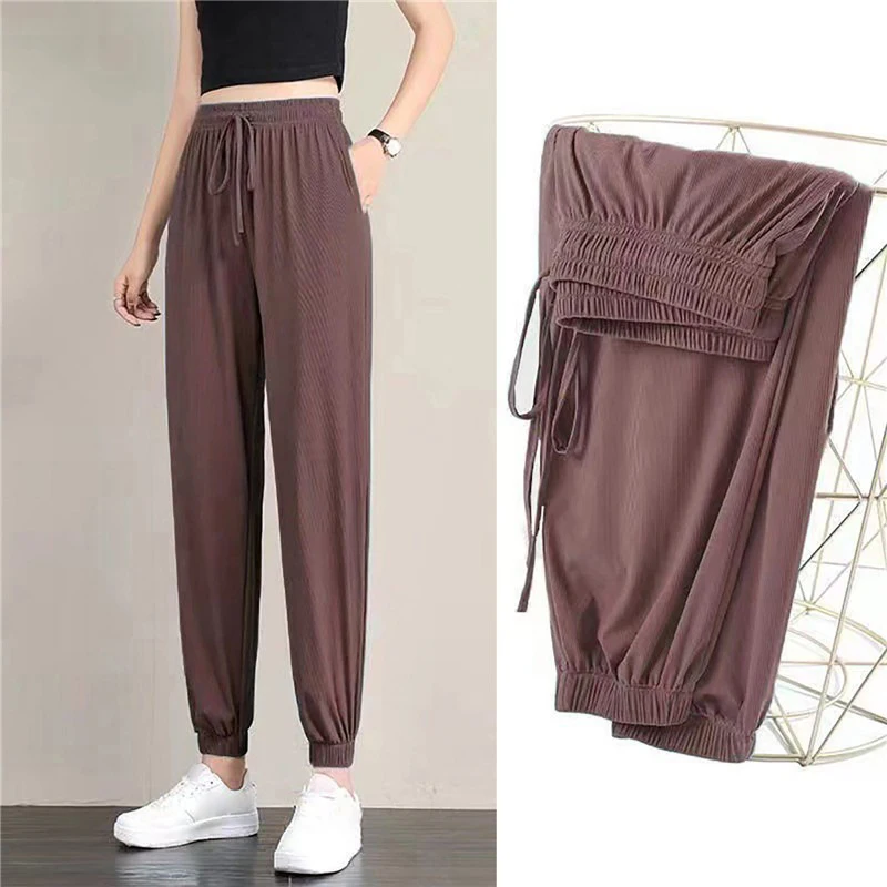 

Women Hot Loose Bunched Feet Large Wide Leg Pants Loose Leggings Ice Silk Sweatpants Thin Casual Sanitary Pants Sports