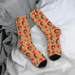 Personalized Face - Themed Expression Socks - Customized Fun Socks - One Size (Orange)