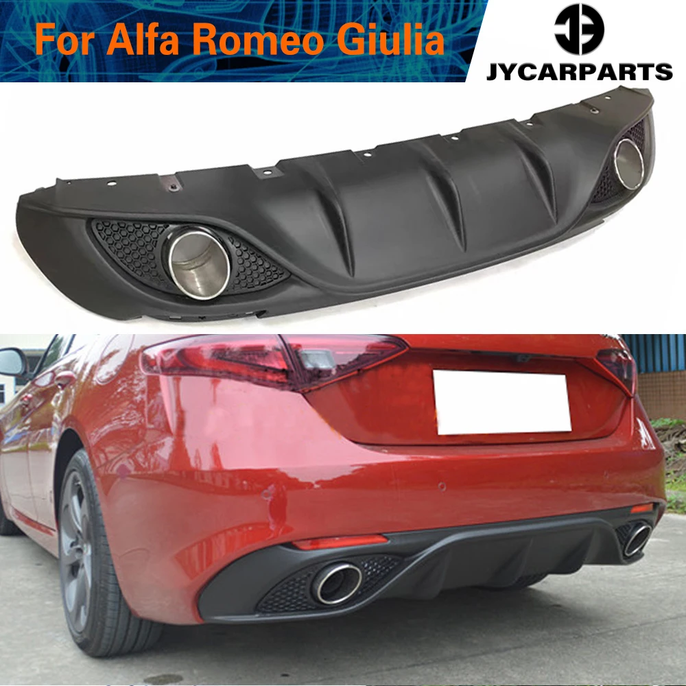 

Black PP Car Rear Bumper Lip Diffuser Spoiler With Exhaust Tips for Alfa Romeo Giulia Sedan 4 Door 2016 2017 Quadrifoglio TI