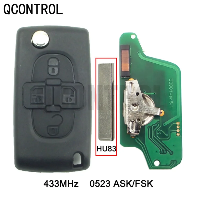 QCONTROL Car Remote Key 433MHz Fits for Citroen C8 CE0523 with ID46(7941) Chip HU83 Blade 433MHz ASK/FSK Signal car remote key