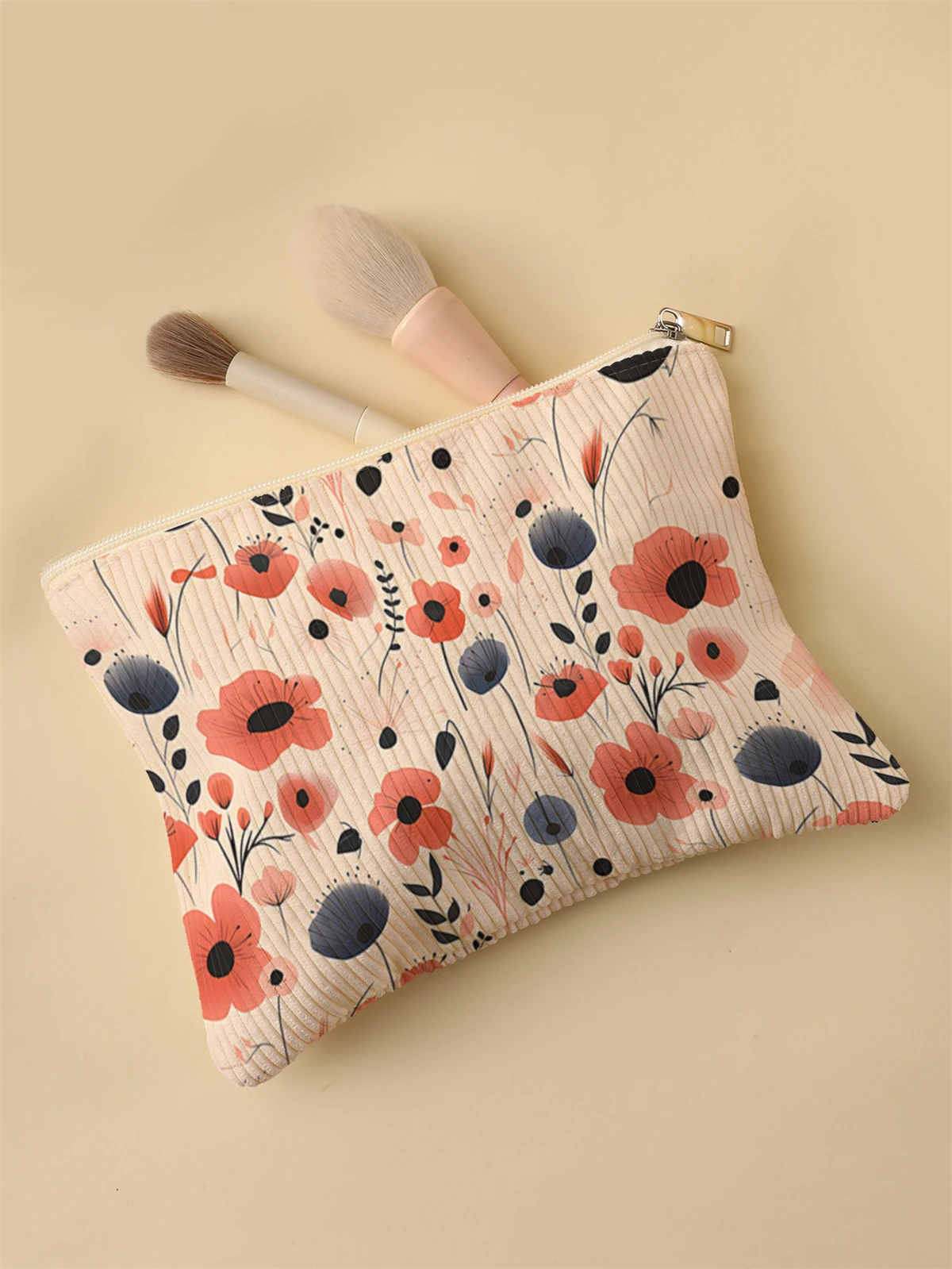 Women's Corduroy Travel Cosmetic Bag Portable Large Capacity Makeup Storage Organizer Zipper Clutch Purse Make up Bag