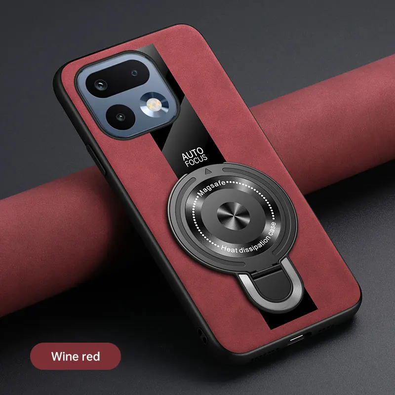 Luxury Silicone Sheepskin Leather Magnetic Ring Holder Premium Back Cover