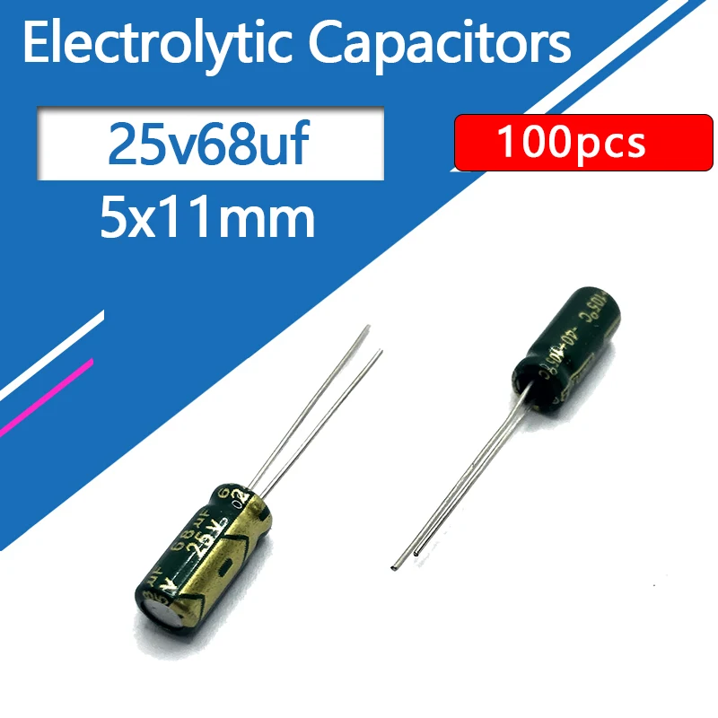 

25V68uf 5x11mm Aluminum Electrolytic Capacitor 68uf 25v 68uf25v 25v68mf 68mf25v 25v68MFD 68mf 68MFD 25wv 25vdc 100uf