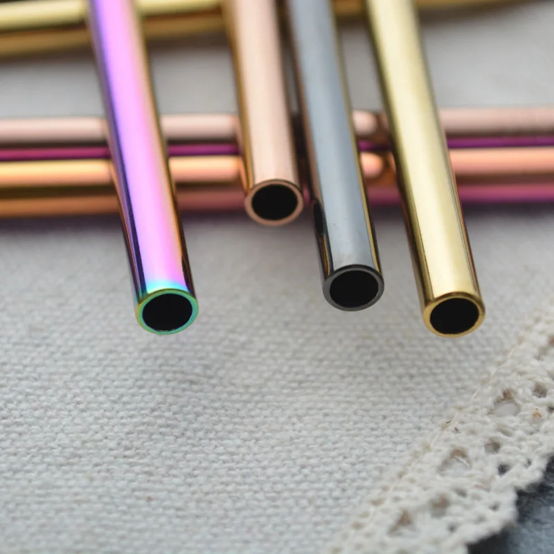 Vibrant Stainless Steel Reusable Drinking Straws with Cleaning Brush - Eco-Friendly Party & Bar Accessories