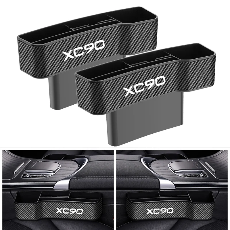 Car Carbon Fiber Leather Seat Gap Storage Box Organizer With Logo For Volvo Xc90 Logo Car Seat Gap Organizer