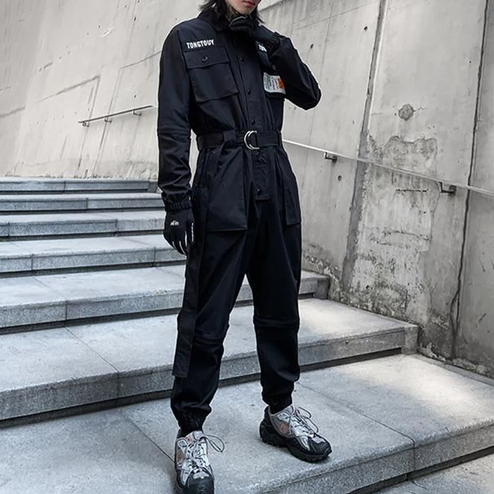 2023 Autumn Street Short Sleeve American Jumpsuit Men's Jumpsuit Suit Motorcycle Removable Pants Hip-Hop Leg Pants