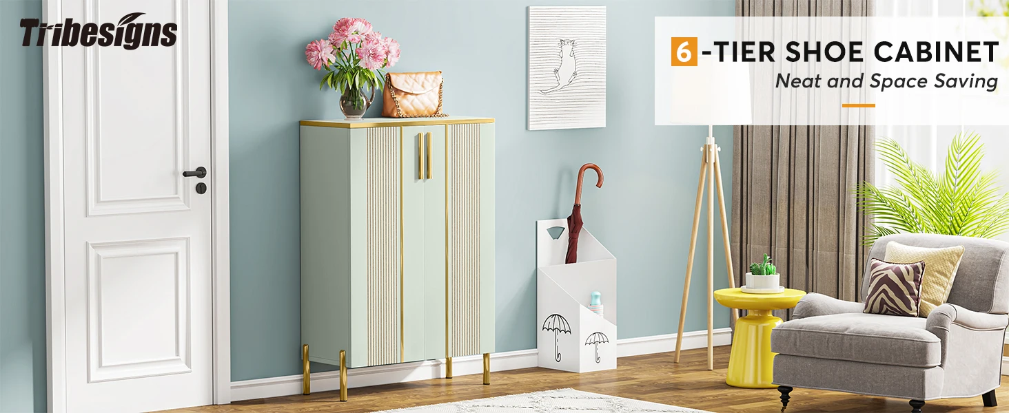 Tribesigns 6-Tier Shoe Cabinet with Doors, Wooden Shoe Storage Cabinet with Adjustable Shelves for Entryway, Hallway, Bedroom