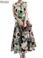 2024 ZANZEA Bohemian Sleeveless Summer Dresses Women Floral Printed Sundress Fashion Casual Ruffles Hem Long Vestido Robe Femme - Image 5