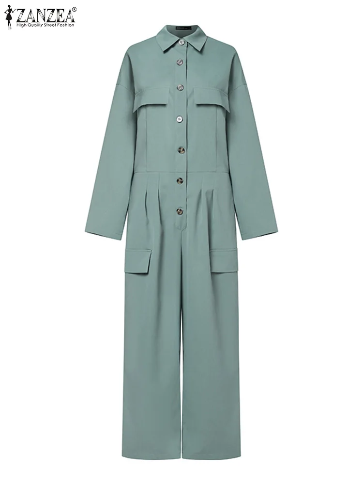 ZANZEA Women Jumpsuit Cargo Overalls Streetwear Long Sleeve Fashion Solid Loose Playsuit 2024 Spring Pocket Casual Lapel Rompers