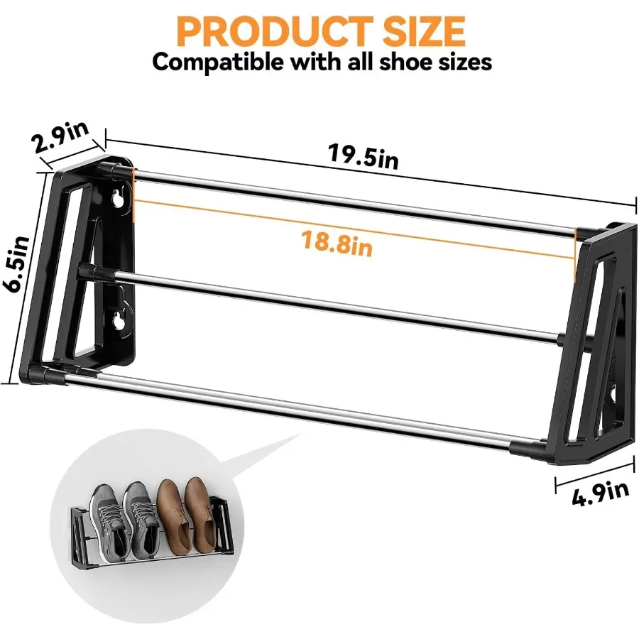 Wall Mounted Shoe Rack 3 Pack Wall Shoe Rack Holds 6 pairs of shoes with Sticky Adhesive Strips shoe organizer Space Saving Sli