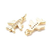 Pandahall 20Pcs Airplane Brass Micro Pave Clear Cubic Zirconia Pendants Metal Charms With Jump Ring For Necklace Jewelry Making 2