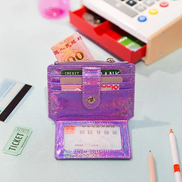 

Женский лазерный кошелек с держателем для карт, модная кредитница из искусственной кожи, маленькая Корейская сумочка на молнии с защелкой