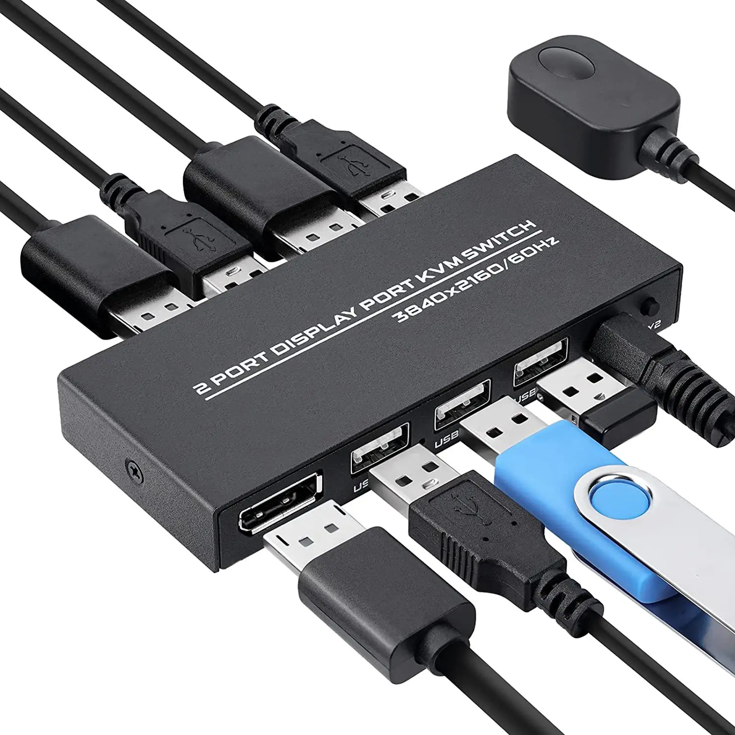 SCLS DisplayPort KVM 스위치, 2개의 컴퓨터 공유 키보드 마우스 프린터 및 Ultra HD 모니터용 4K@60Hz DP USB 스위처