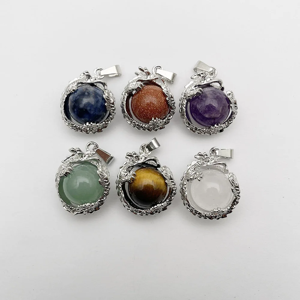 fashion Natural Gem Stone Dragon Pendants amethyst Crystal Opal Necklaces  Jewelry making charm accessories Gift 12pc wholesale 4
