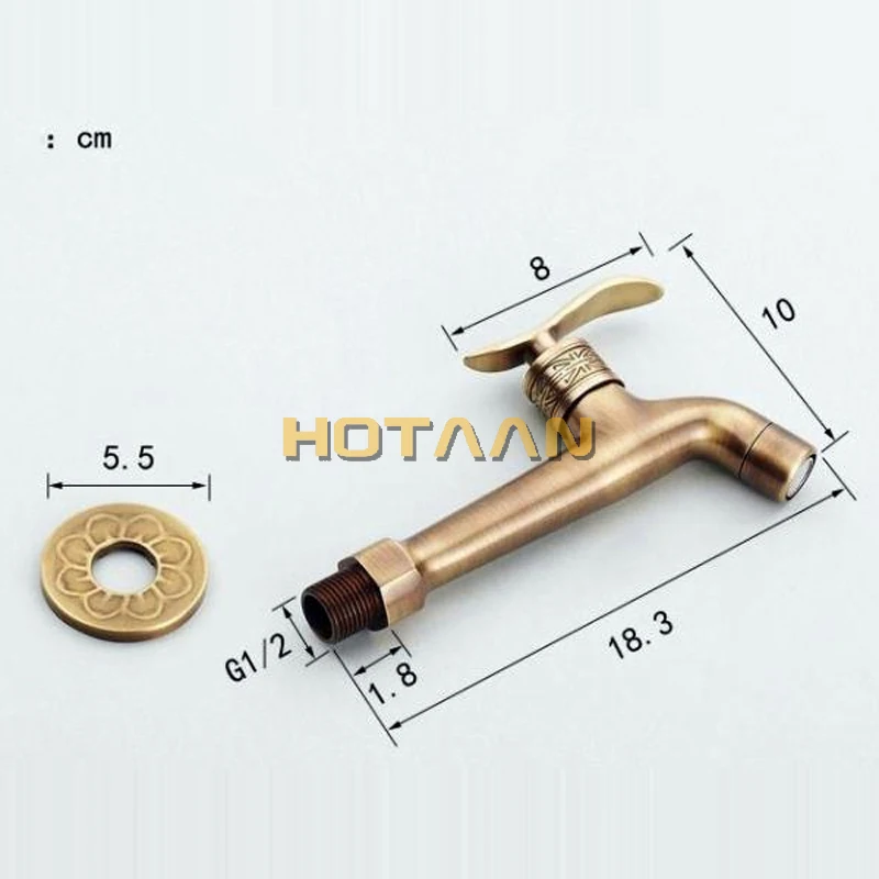 Long garden use Bibcock faucet tap crane Antique Brass Finish Bathroom Wall Mount Washing Machine Water Faucet Taps YT-5156-A