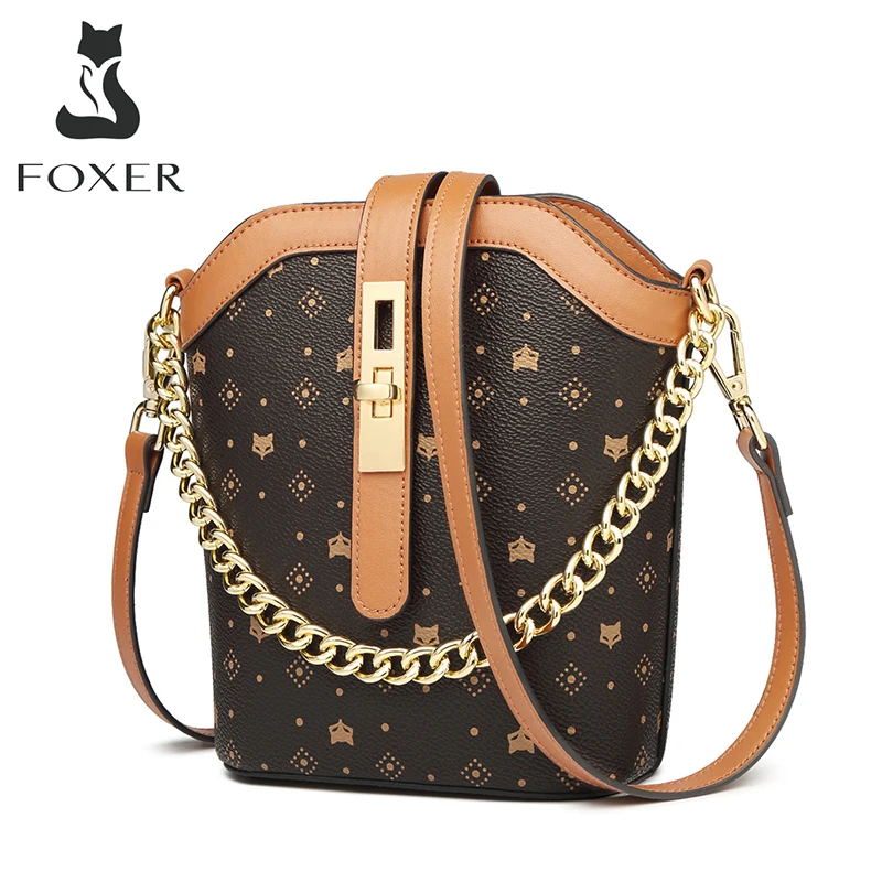 FOXER Brand Monogram Vintage Women Mini Tote PVC Leather Shoulder