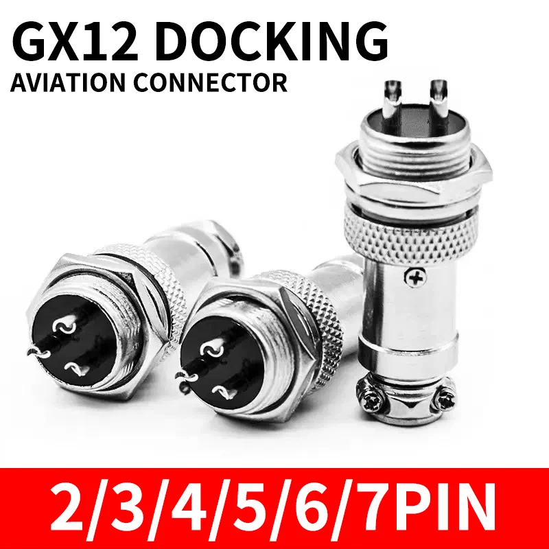 

10Set GX12 2 3 4 5 6 7 Pins Male & Female Docking Aviator Aviation Plug Socket Circular Nut Connector Cable Connector
