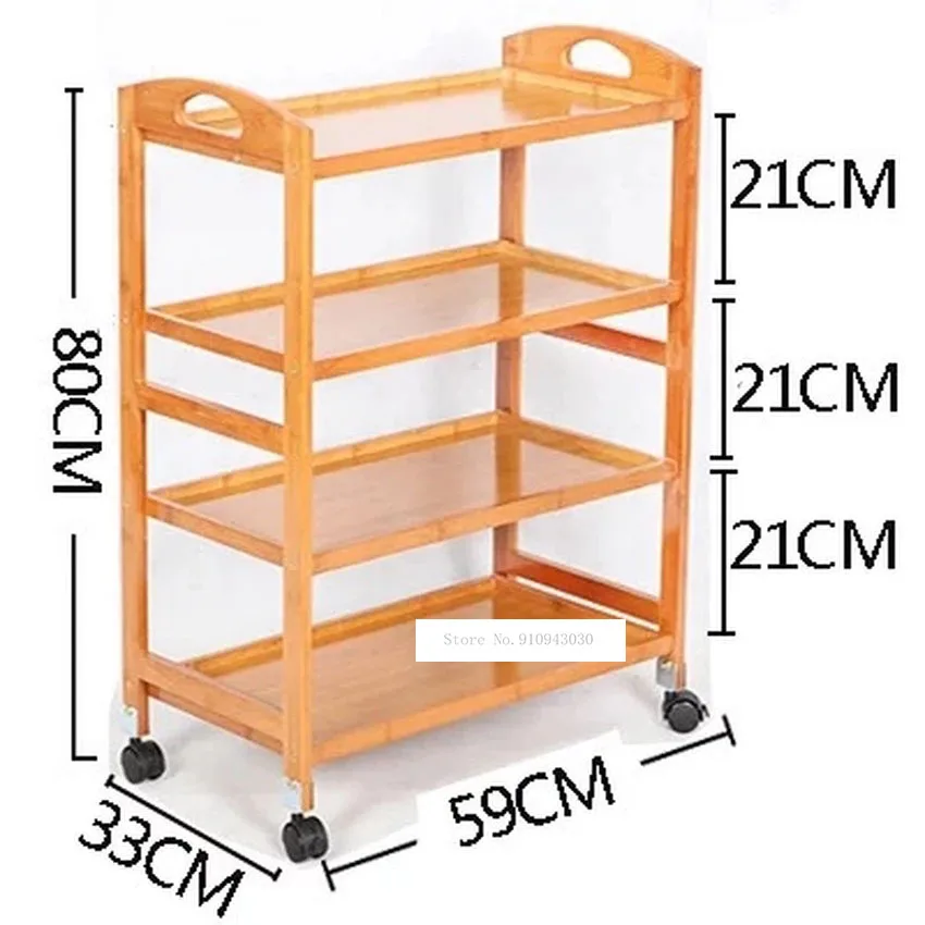 3/4 Layer Tea Dining Cart Small Living Room Side Cabinet Beauty Salon Trolley Kitchen Shelf Movable Bamboo Dining Trolley