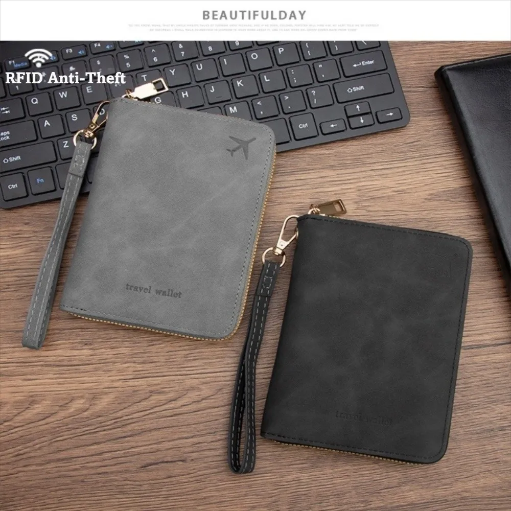 Versatile PU Leather RFID Passport Wallet with Secure Zipper Closure