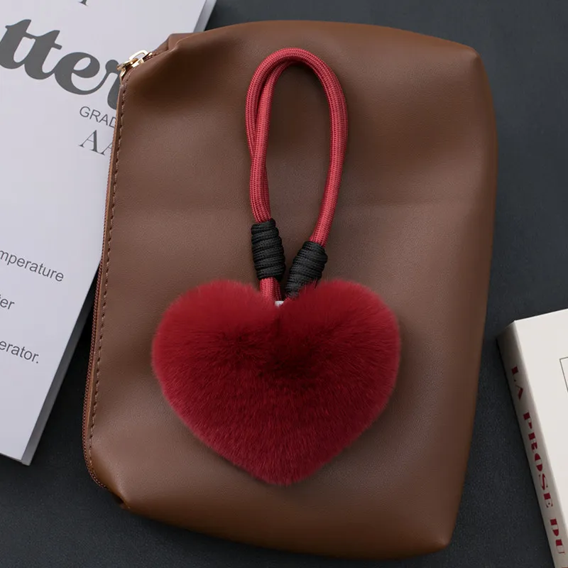 Echter Rex-Kaninchenfell-Herzanhänger, Flauschiger Ball als Rucksack-Dekoration, Handgefertigte Quaste als Geschenk – Detail 5