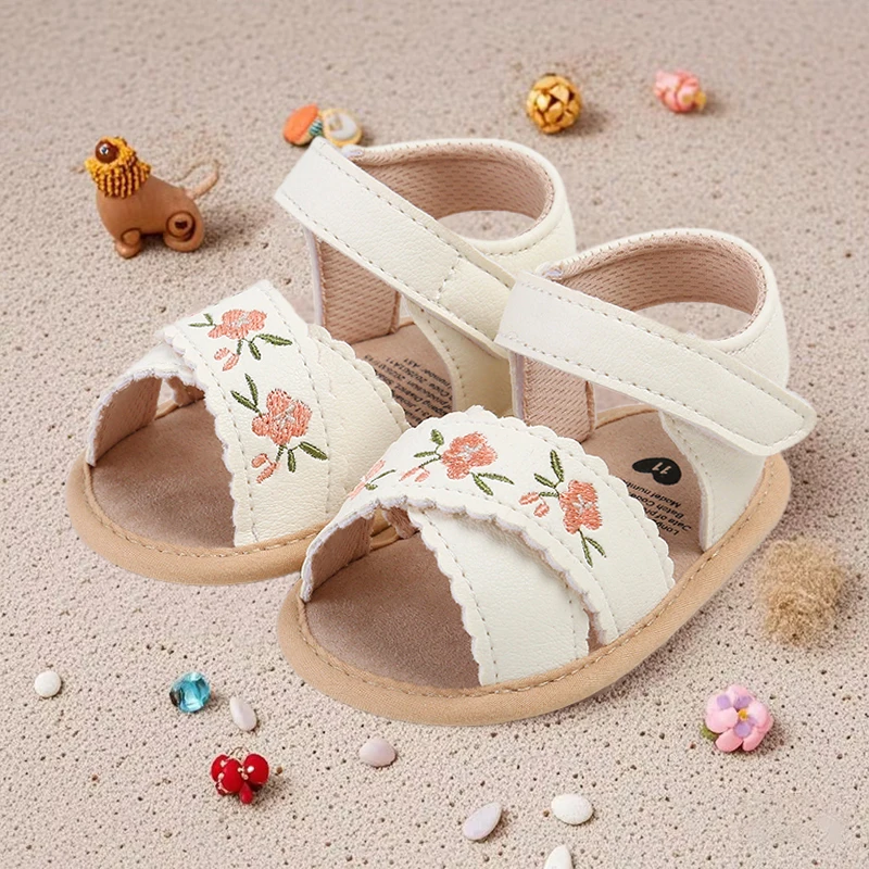 Description Picture 4 of itemFOCUSNORM 0-18M Lovely Baby Girls Sandals Shoes Flexible PU Leather Non-slip Flower Embroidery Summer Flats Shoes