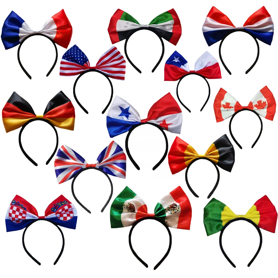 Flag Pattern Ears Headband For Adults Kids Children Hair Accessories Football Match Party Props Gifts COS Hairband Head Jewelry 50pcs hair jewelry display cards gold stamping bear pattern packing cards for hair rope bracelet necklace retail price tag label