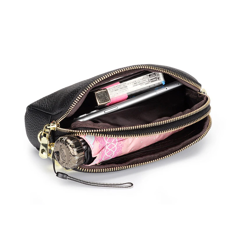 Elegant Double Zipper Leather Shoulder Handbag