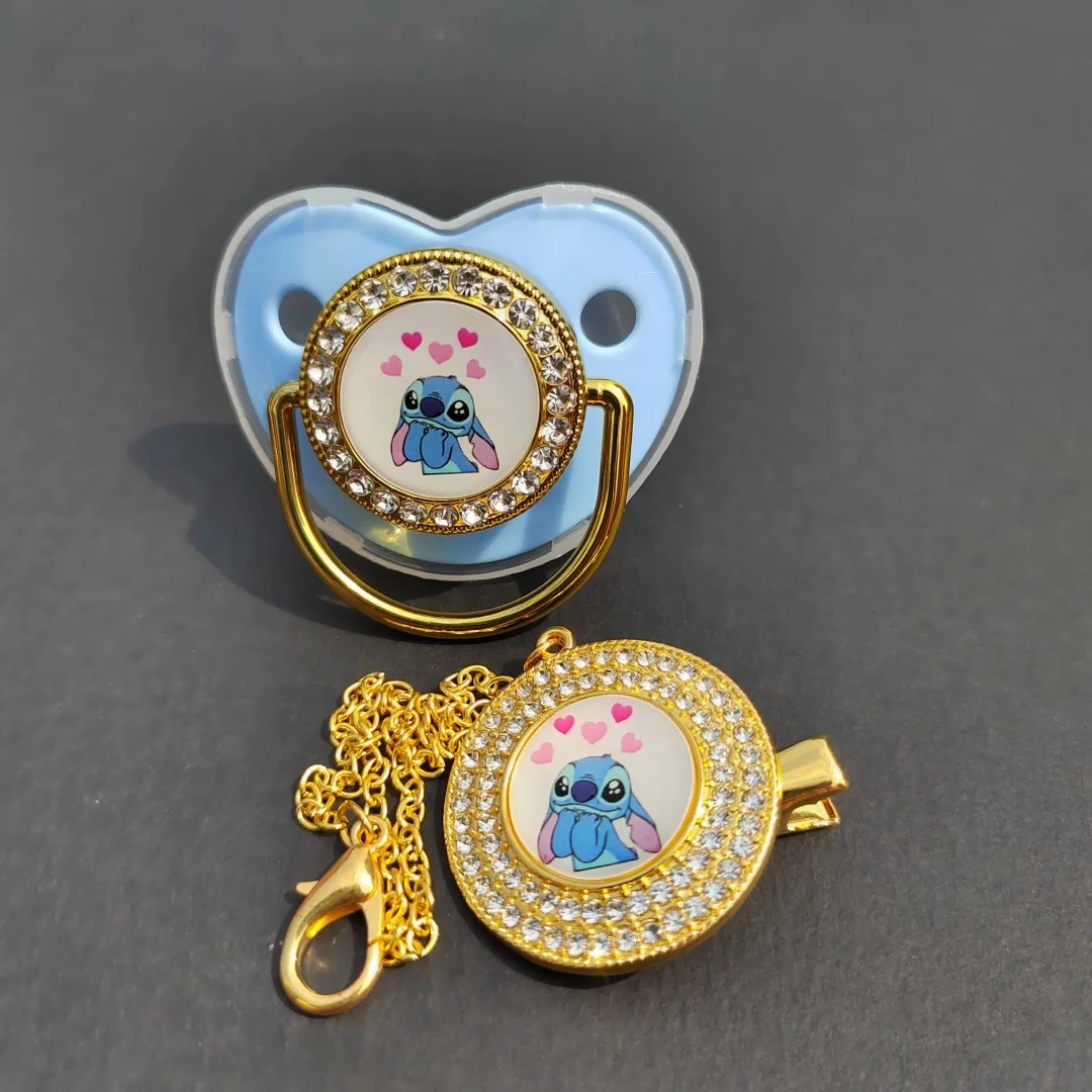 0-36M Baby Silicone Pacifier Chain with Dust Cover Animal Print Newborn Tooth Toy Stitch Boy Baby Bath Gift pacifier holder
