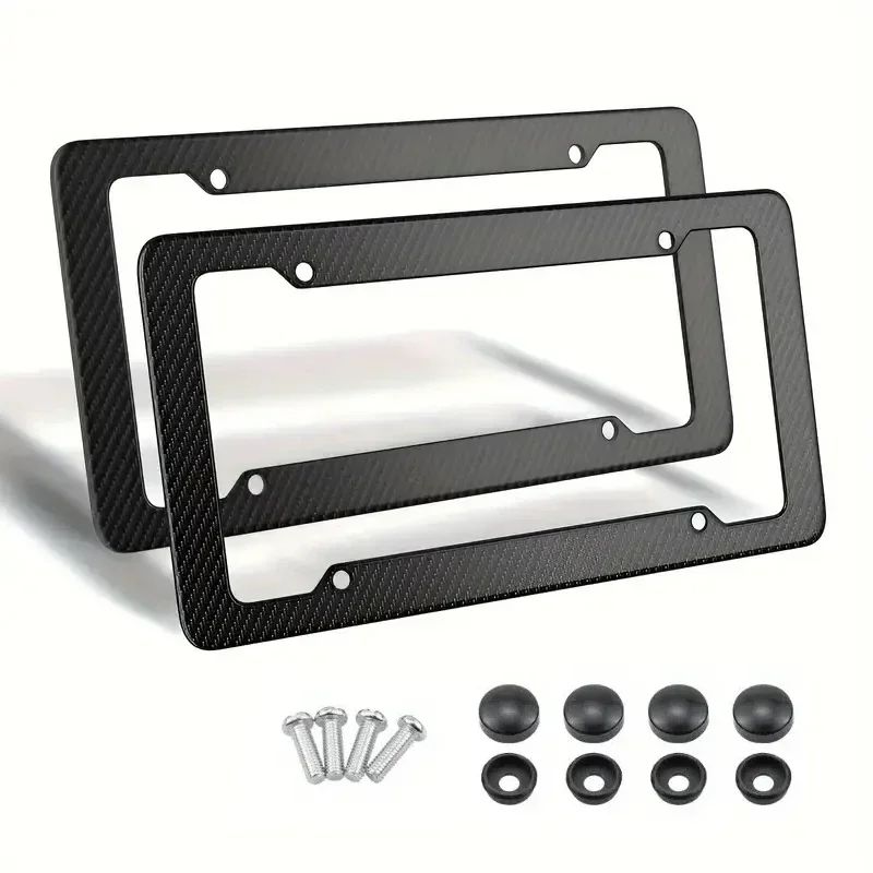 2 Pieces High-Quality Carbon Fiber Textured Universal US/CA Standard Size License Plate Frame Covers - Car Accessories