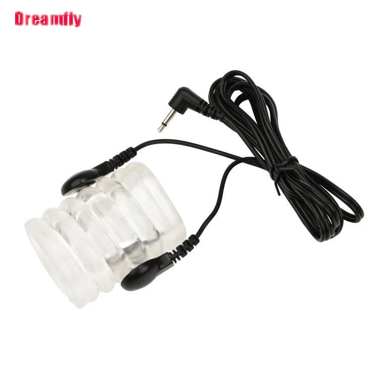 Men's Electric Shock Penis Lock Cock Ring Erection Delay Ejaculation Electro Shock Penis Ring Reusable Ball Stretcher Sex Toy