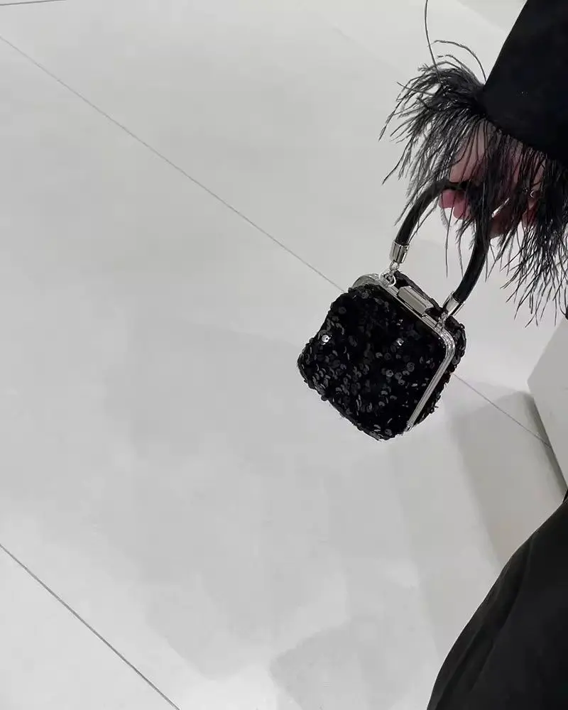 JIAERDI Beading Black Mini Bag Y2k Women Vintage Handle Chic Messenger Hand Bag Wallet Female Retro Square Bag Purse Aesthetic