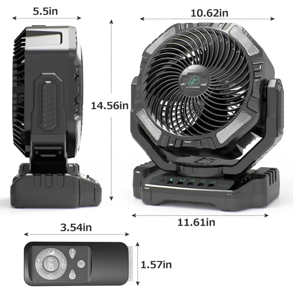 Fan, 40000mAh Rechargeable Battery Operated Fan, Auto-Oscillating Desk Fan with Remote & Hook & Led Light,4 Speeds 4 Timers, Fan 6